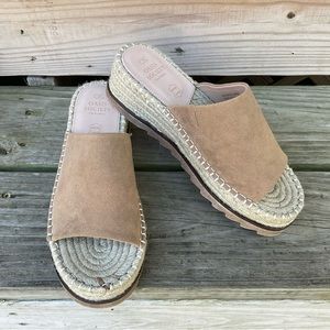 Oasis Society Espadrilles Platform Mules Slides Sandals Faux Suede Fabric SZ 7.5